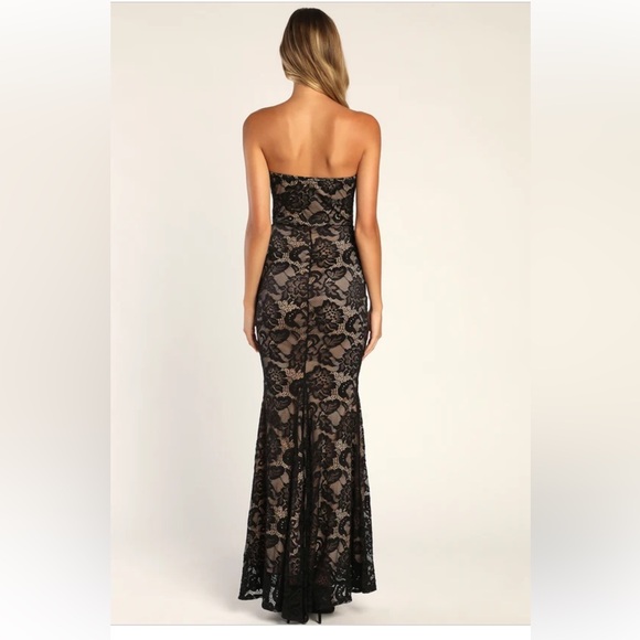 Sexy Sophistication Black Lace Strapless Trumpet Maxi Dress - Picture 3 of 5
